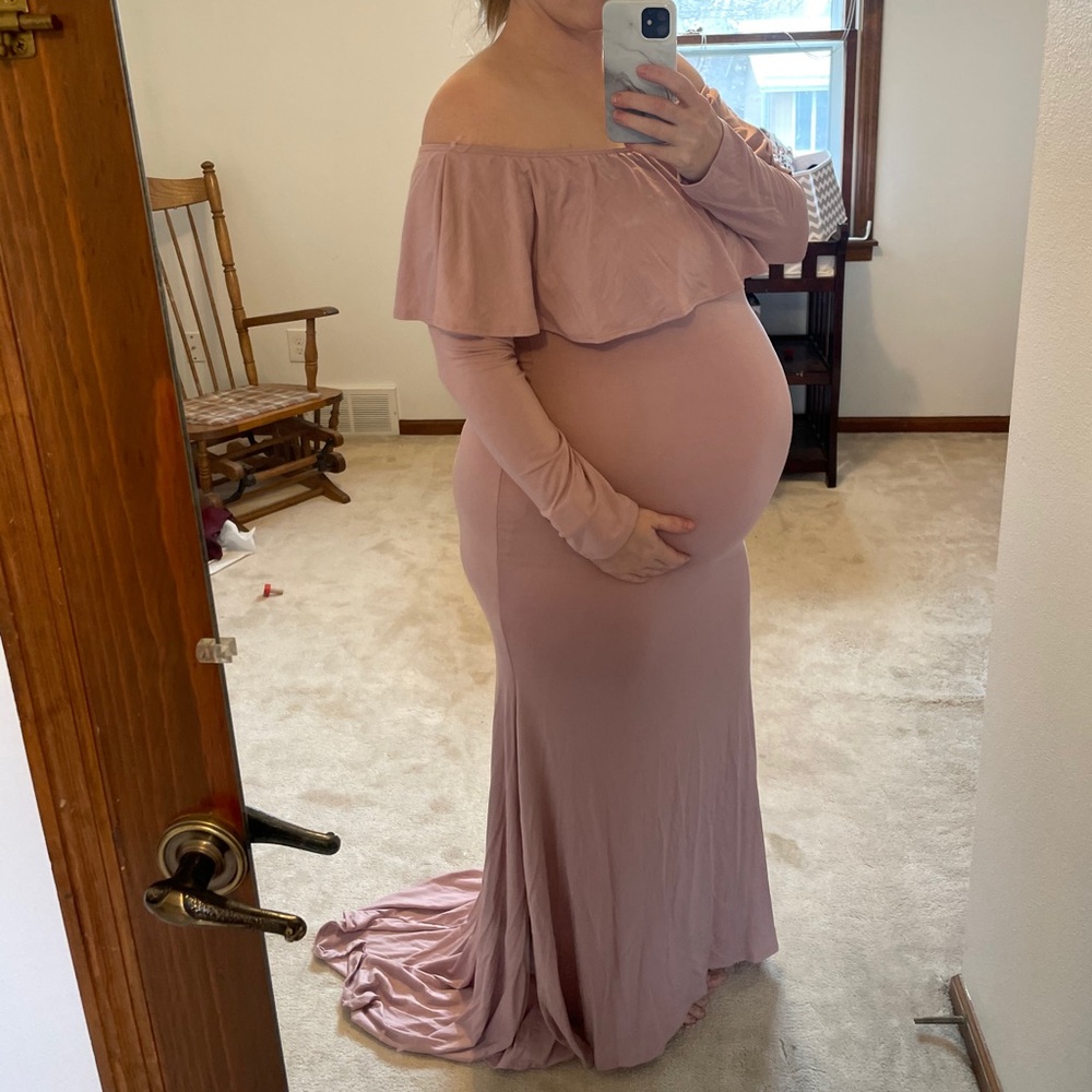 PinkBlush Mauve Off Shoulder Ruffle Maternity Gown